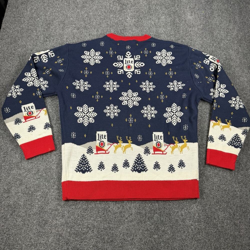 Miller Lite Ugly Christmas Sweater XL Snowflake Reindeer Beer Can Holiday Knit - Picture 5 of 9